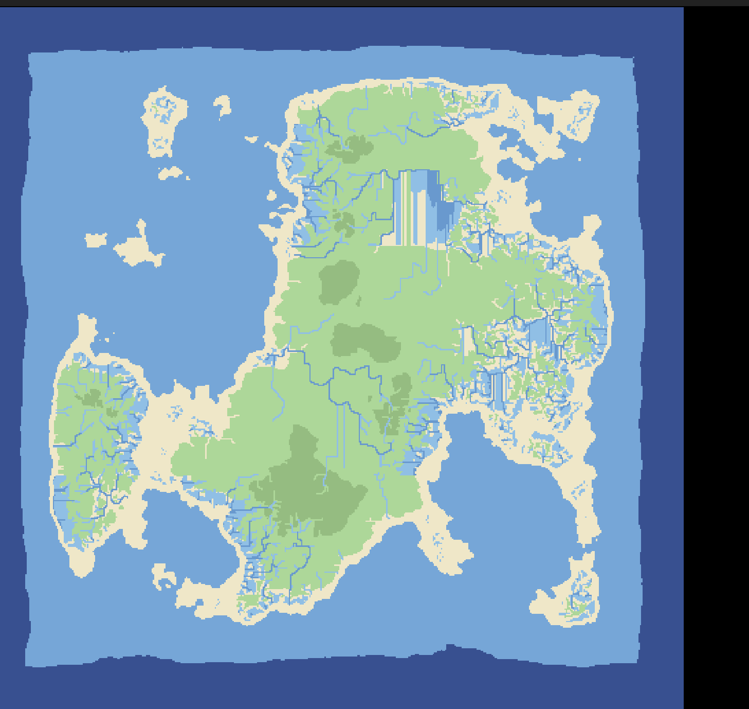 First world generated from layered noise, colored by biome