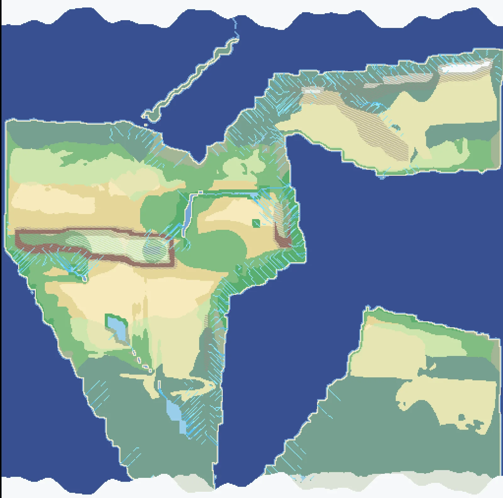 Tectonic coastline showing chaotic rivers